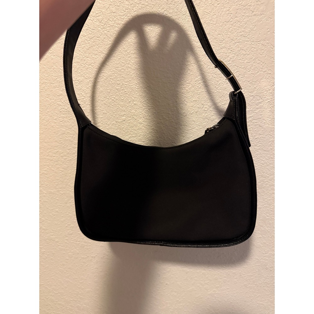 Enzo Angiolini Black Nylon Shoulder Bag Pebbled Leather Trim Baguette Purse - Picture 10 of 13